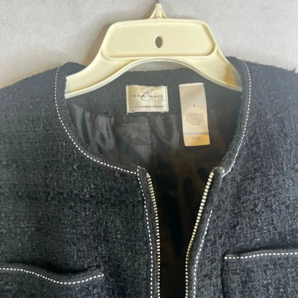 Emma James Black Boucle Tweed Full Zip Blazer Jacket Size 8 - Picture 3 of 10